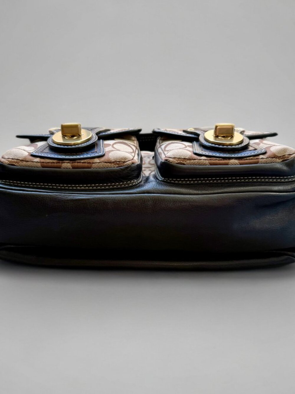 Coach Legacy Tan Signature Black Leather Trim Double Turnlock Satchel Bag 10339 - Picture 4 of 16